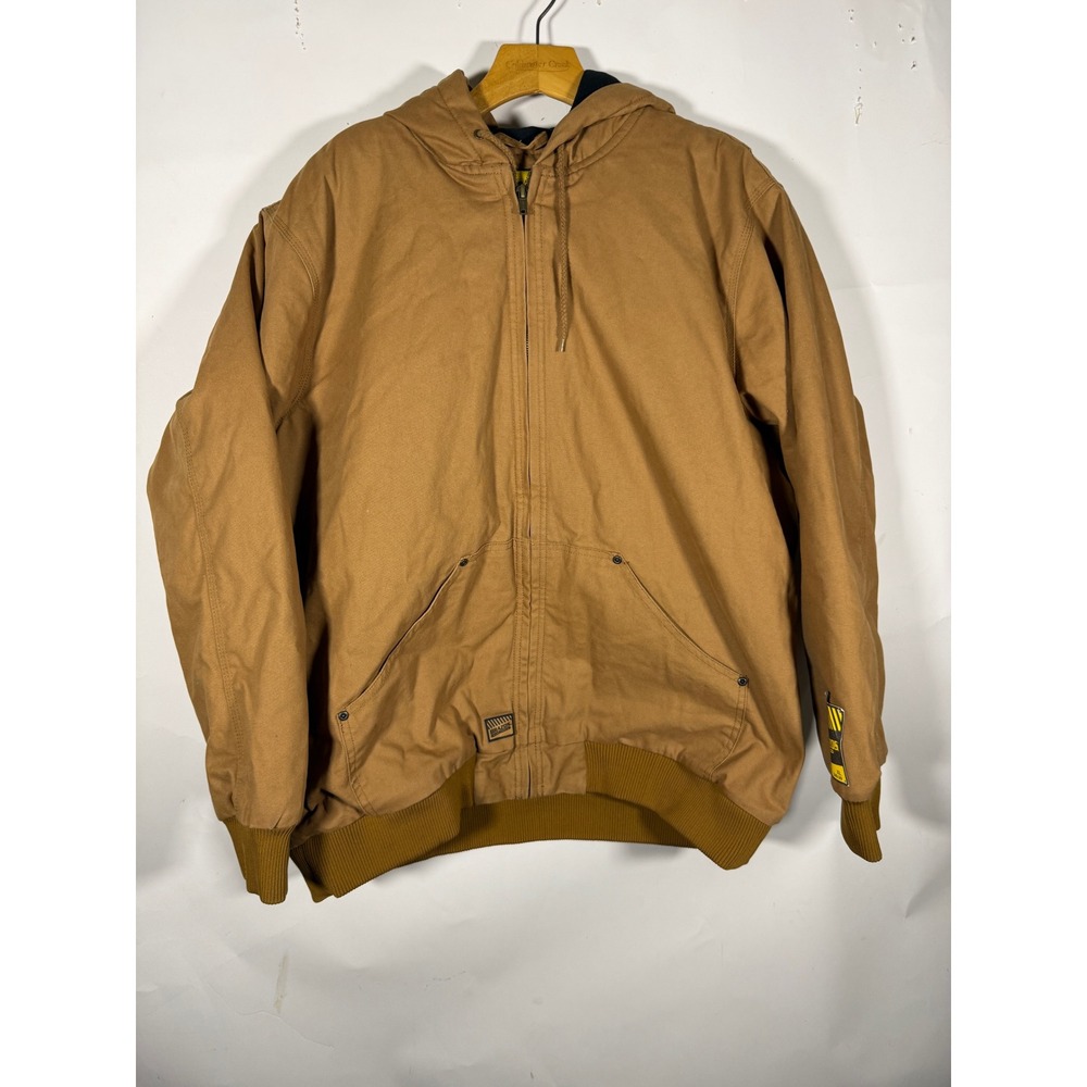 Brazos Work Force Mens XL Duck Canvas Hooded Jacket Brown Quilted Lined Workwear